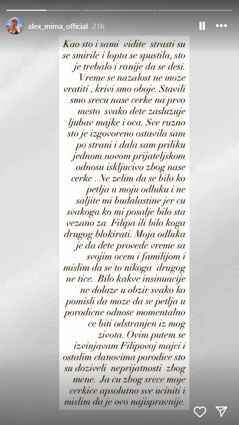 Alex Nikolić se IZVINILA MAJCI Filipa Cara: Nažalost, VREME se NE MOŽE VRATITI, KRIVI smo OBOJE ✋🏻